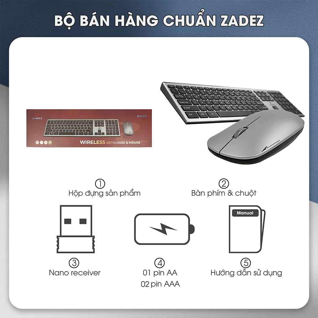 HTT - Bộ bàn phím chuột quang không dây ZADEZ ZMK- 530G