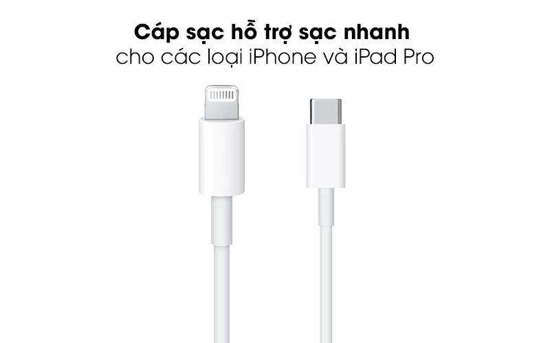 Sạc nhanh cho các thiết bị được hỗ trợ - Cáp Type C- Lightning 1m Apple MX0K2 Trắng