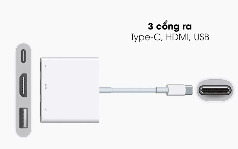 Chuyển đổi từ Type-C ra 3 cổng bao gồm: Type-C, HDMI và USB - Adapter chuyển đổi Type-C MacBook MJ1K2
