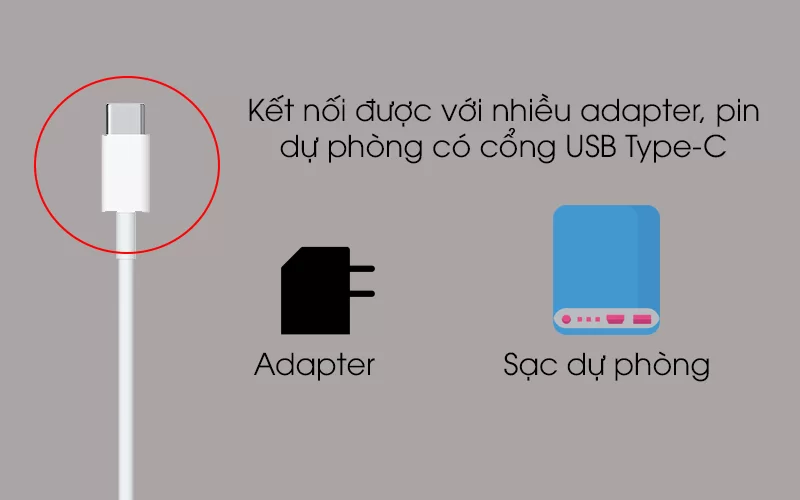 Cáp Type C - Lightning 2m Apple MKQ42 Trắng kết nối được với nhiều Adapter có cổng ra là cổng USB Type-C