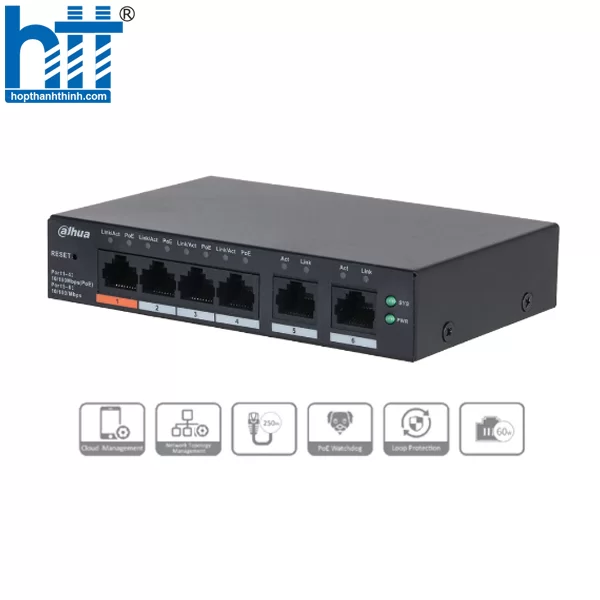 HỢP THÀNH THỊNH - Switch PoE 6 port DAHUA DH-CS4006-4ET2ET-60