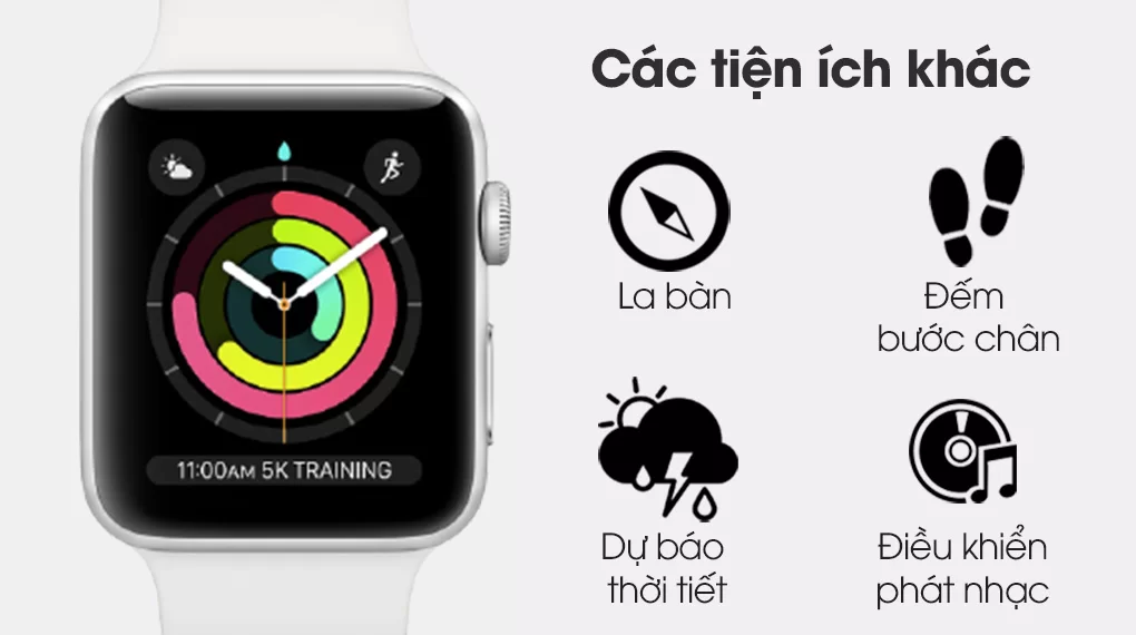 Apple Watch S3 GPS 38mm viền nhôm dây cao su trắng còn nhiều tính năng thú vị khác chờ bạn trải nghiệm