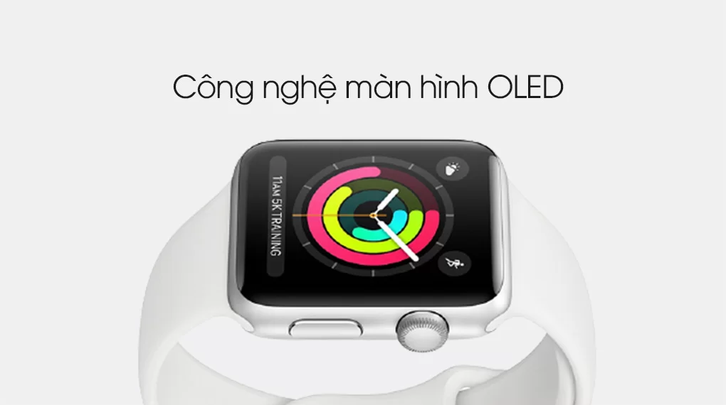 Apple Watch S3 GPS 38mm viền nhôm dây cao su trắng trang bị màn hình OLED hiển thị sắc nét, chân thực