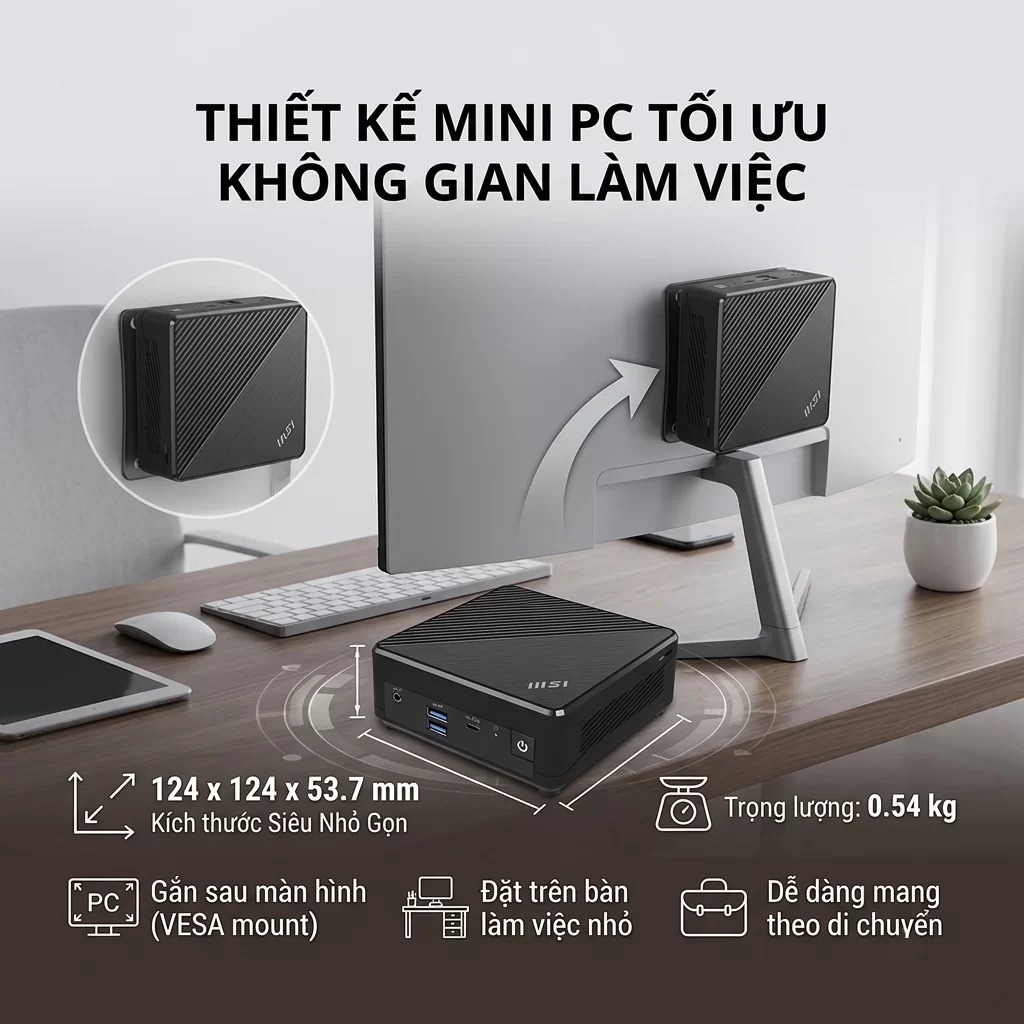 Tối ưu không gian làm việc với MSI Cubi N ADL-235XVN