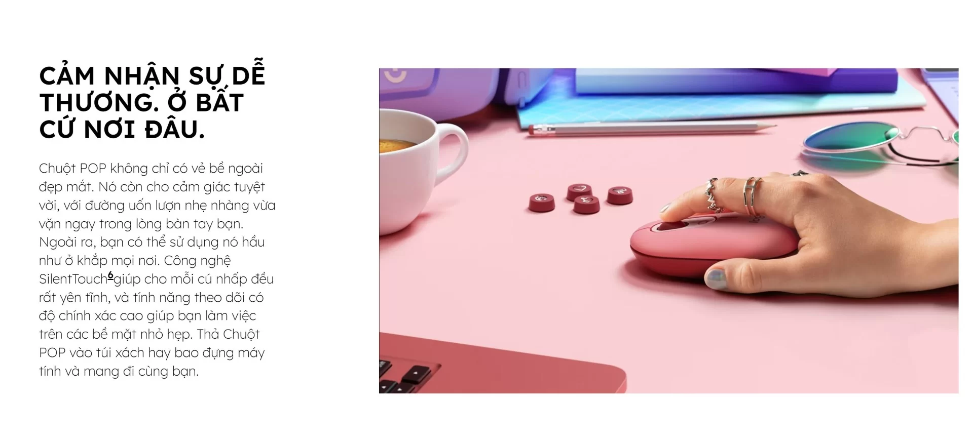Chuột không dây Logitech Pop Emoji HeartBreaker Rose (USB/Bluetooth/Hồng)