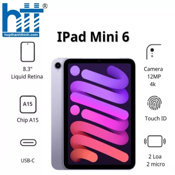 HỢP THÀNH THỊNH - Máy tính bảng Apple IPad mini 6 Cellular (64Gb/ Purple/ MK8E3ZA/A)