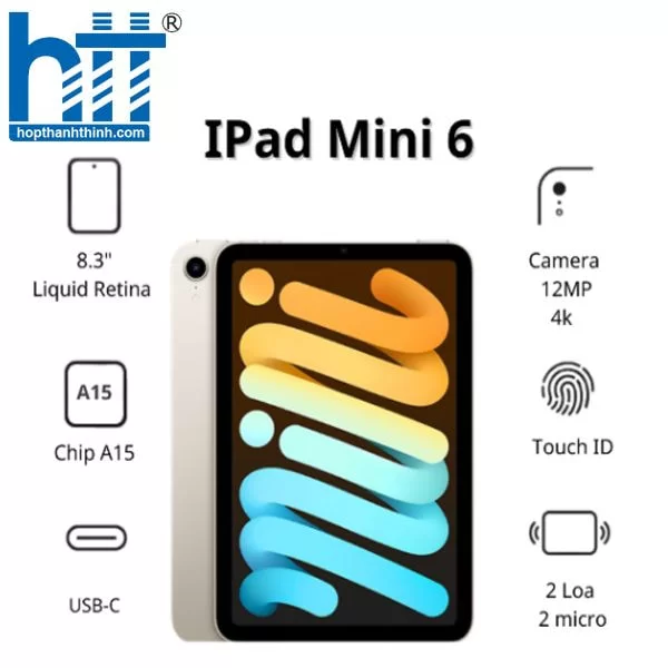 HỢP THÀNH THỊNH - Máy tính bảng Apple IPad mini 6 Cellular (64Gb/ Starlight/ MK8C3ZA/A)