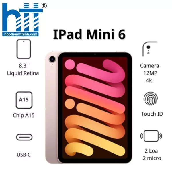 HỢP THÀNH THỊNH - Máy tính bảng Apple IPad mini 6 Wifi (64Gb/ Pink/ MLWL3ZA/A)