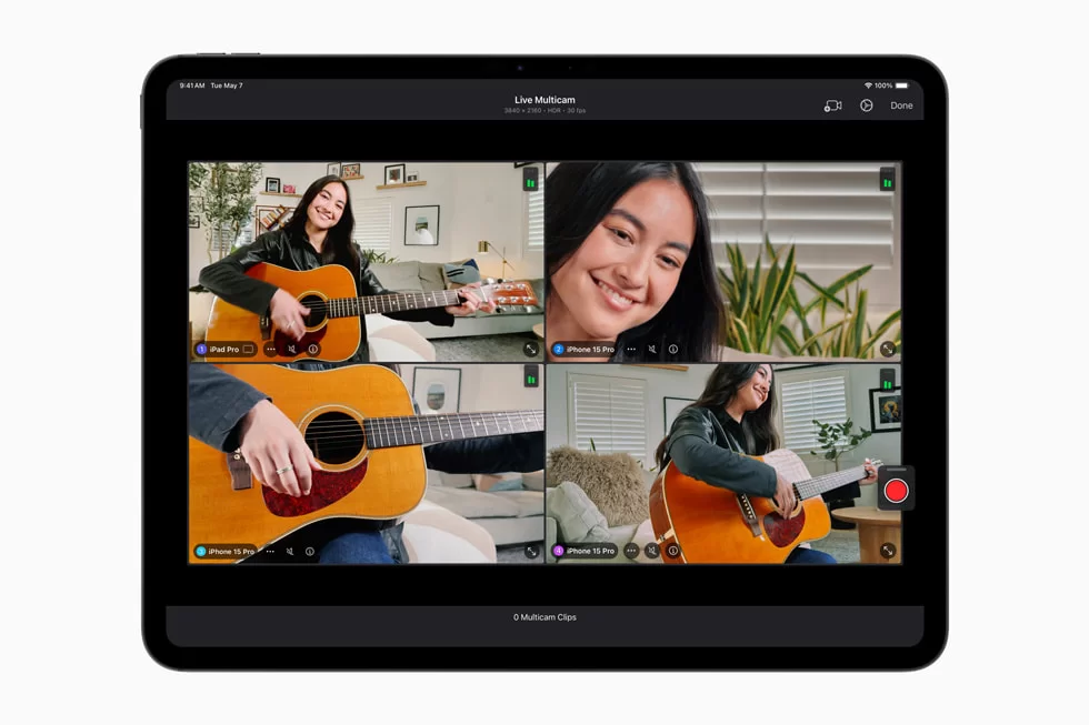 Live Multicam trong Final Cut Pro cho iPad 2 hiển thị trên iPad Pro.