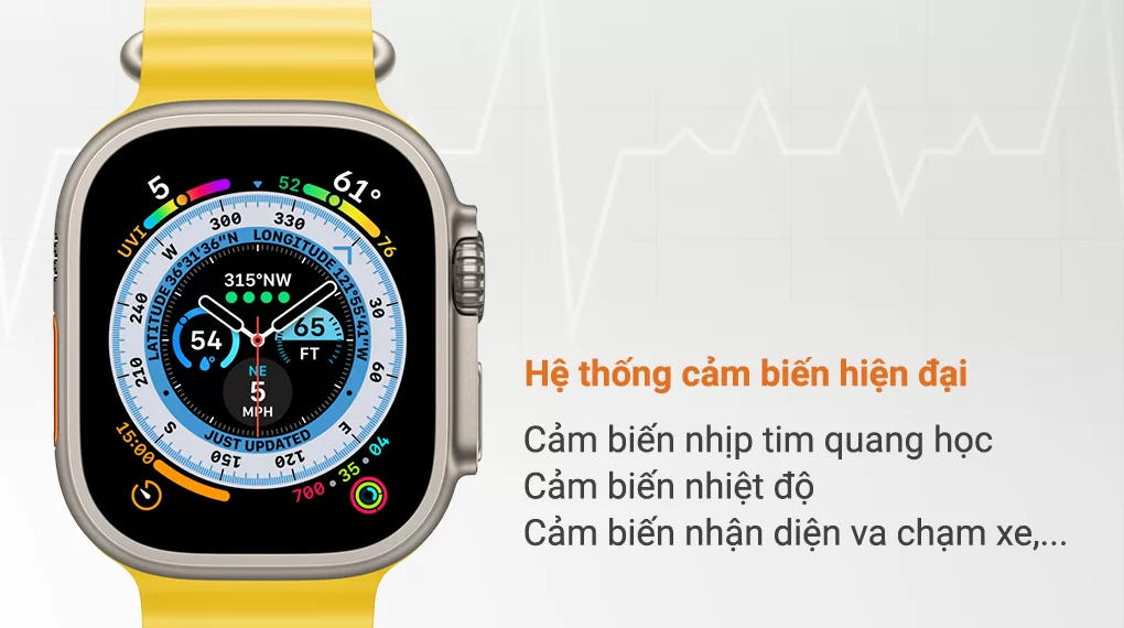 Đồng hồ thông minh Apple Watch Ultra LTE 49mm dây cao su - Hệ thống cảm biến hiện đại Đồng hồ thông minh Apple Watch Ultra LTE 49mm dây cao su - Hệ thống cảm biến hiện đại