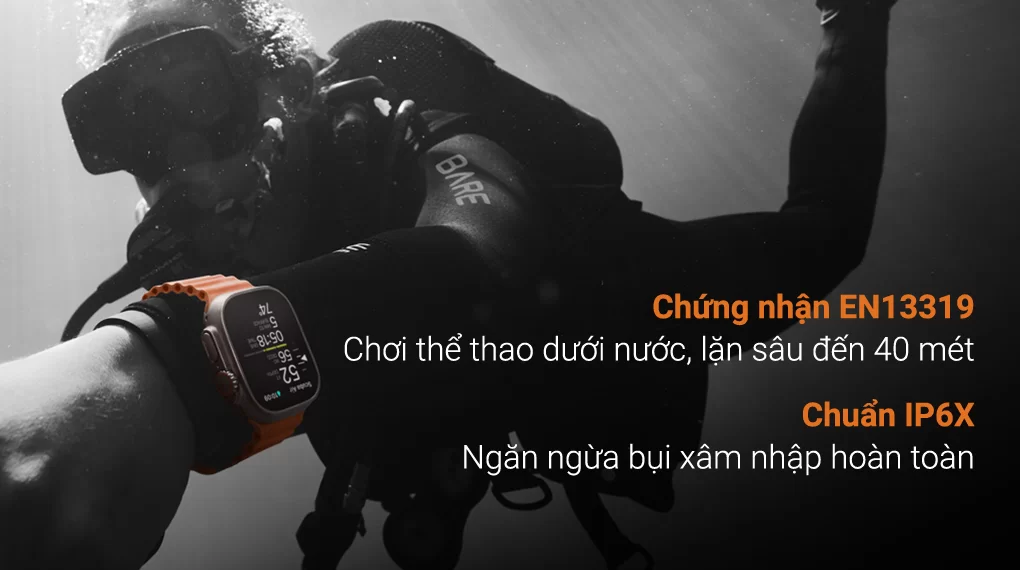 Đồng hồ thông minh Apple Watch Ultra LTE 49mm dây cao su - Hỗ trợ kháng nước 10 ATM và chống bụi IP6X Đồng hồ thông minh Apple Watch Ultra LTE 49mm dây cao su - Hỗ trợ kháng nước 10 ATM và chống bụi IP6X