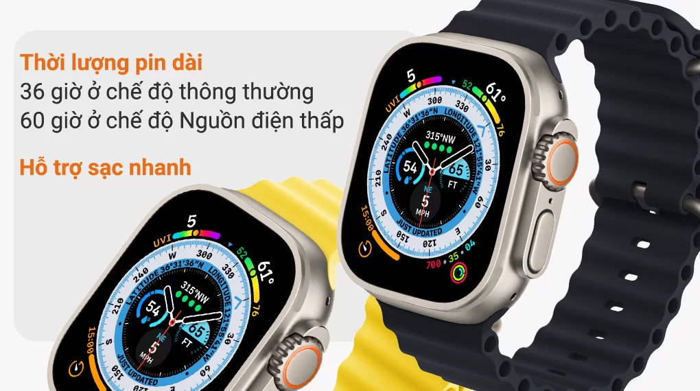 Đồng hồ thông minh Apple Watch Ultra LTE 49mm dây cao su - Thời lượng pin tốt Đồng hồ thông minh Apple Watch Ultra LTE 49mm dây cao su - Thời lượng pin tốt