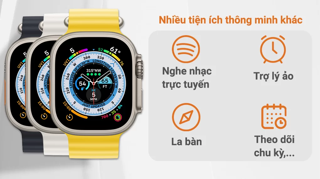 Đồng hồ thông minh Apple Watch Ultra LTE 49mm dây cao su - Tích hợp nhiều tính năng thông minh khác Đồng hồ thông minh Apple Watch Ultra LTE 49mm dây cao su - Tích hợp nhiều tính năng thông minh khác