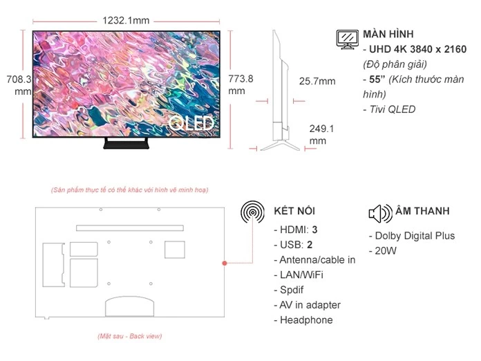 Smart Tivi QLED Samsung 4K 55 inch QA55Q60BAKXXV