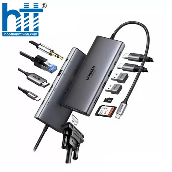 Hub USB Type-C 11 trong 1 HDMI 4K@60Hz, VGA 1080p, USB-C, USB-A, RJ45, SDTF, 3.5mm Ugreen 45520