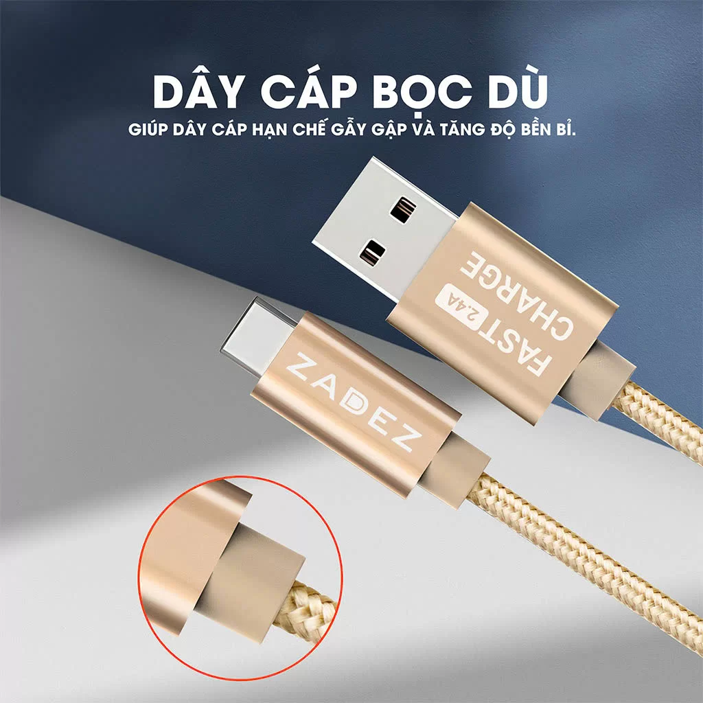 Hợp Thành Thịnh - Cáp sạc Zadez USB to Type C 1M ZCC-135