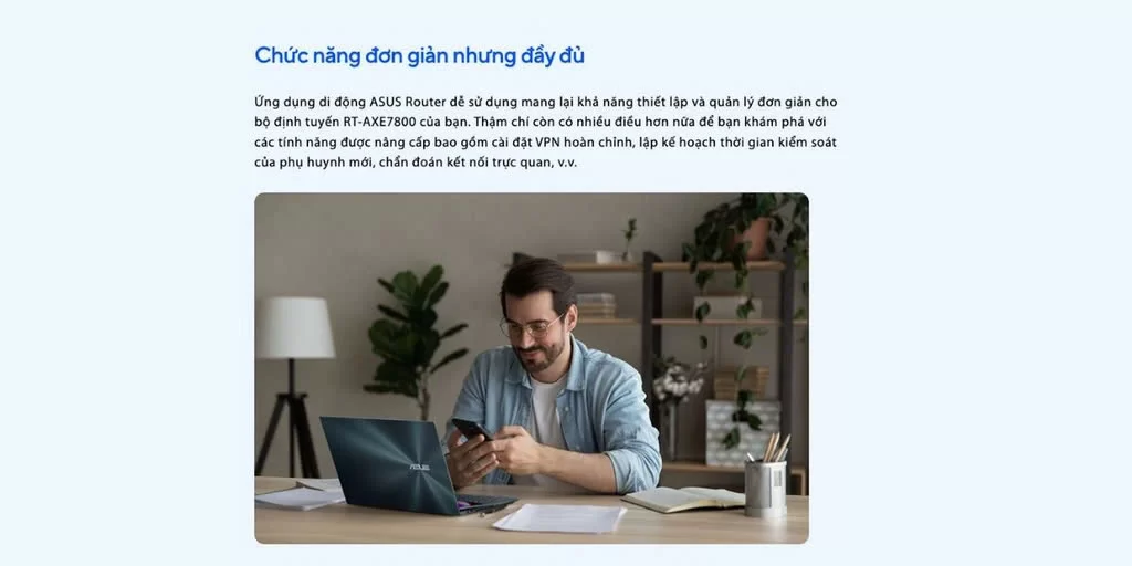 HTT - Bộ phát wifi 6 Asus RT-AXE7800 Tri-band (Chuẩn AX/ AXE7800Mbps/ 6 Ăng-ten ngoài/ Wifi Mesh/ Dưới 80 User)