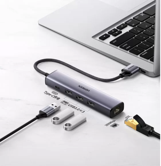 Bộ chia USB 3.0 ra 3 cổng USB 3.0 + Lan 1000Mbps Ugreen 20915 Bộ chia USB 3.0 ra 3 cổng USB 3.0 + Lan 1000Mbps Ugreen 20915