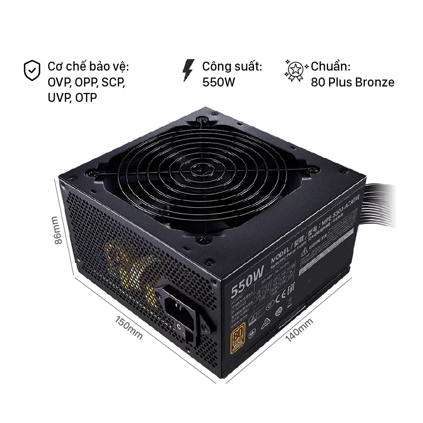 Nguồn máy tính Cooler Master MWE V2 230V 550 550W Plus Bronze  (80 Plus Bronze/Màu Đen) 