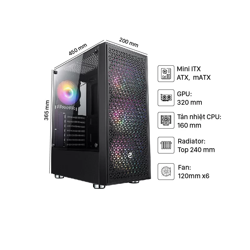 Vỏ Case Vitra Poseidon R03 Black (Mid Tower/Màu Đen/ Kèm 3 Fan RGB )