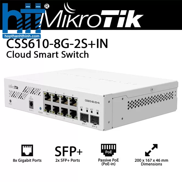 Hợp Thành Thịnh -  Thiết bị chuyển mạch Switch Mikrotik CSS610-8G-2S + IN