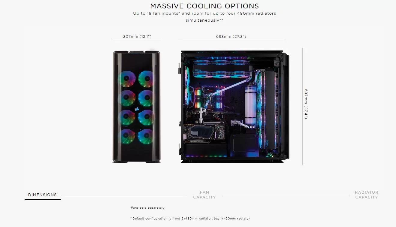 Case Corsair Obsidian Series 1000D Full Tempered Glass Aluminum giới thiệu 3
