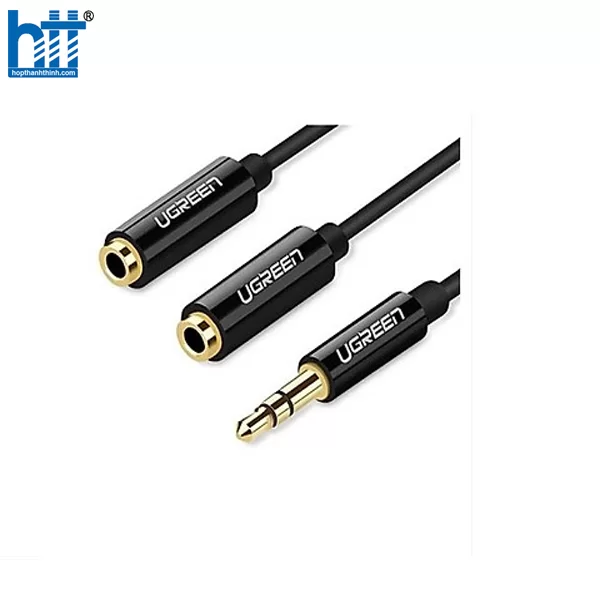 Ugreen 20816 25CM 3.5mm 1 ra 2 Màu Đen cáp chia âm thanh 1 vào ra 2 tai nghe AV134 20020816