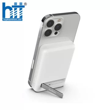 Pin sạc dự phòng không dây Belkin BOOSTCHARGE Magnetic 7.5W 5.000mAh có chân chống, cáp đi kèm C-C 1m White