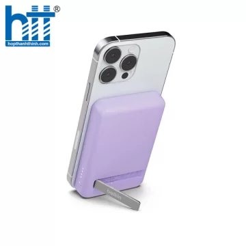 Pin sạc dự phòng không dây Belkin BOOSTCHARGE Magnetic 7.5W 5.000mAh có chân chống, cáp đi kèm C-C 1m Purple