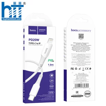 Cáp Sạc X70 Ferry PD charging data cable Lightning 1M, PD20W (Trắng)