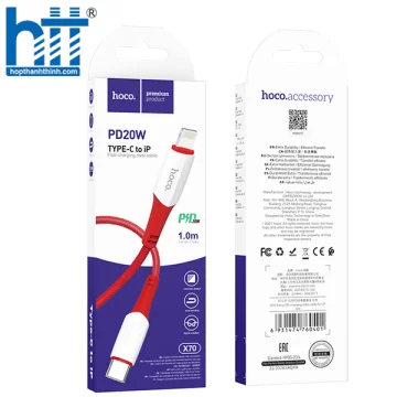 Cáp Sạc X70 Ferry PD charging data cable Lightning 1M, PD20W (Đỏ)