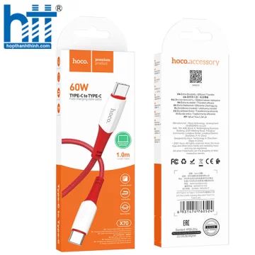 Cáp Sạc X70 Ferry 60W charging data cable Type-C To Type-C 1M, 60W, 3A (Đỏ)
