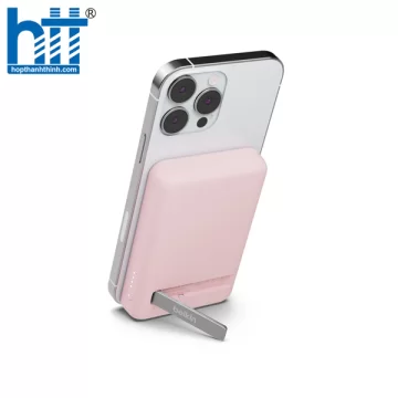 Pin sạc dự phòng không dây Belkin BOOSTCHARGE Magnetic 7.5W 5.000mAh có chân chống, cáp đi kèm C-C 1m Pink