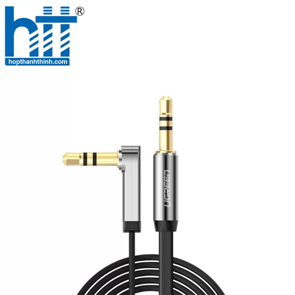 Ugreen 10596 0.5M màu Đen Cáp âm thanh 2 đầu 3.5mm dương đầu vuông góc mạ vàng AV119 20010596
