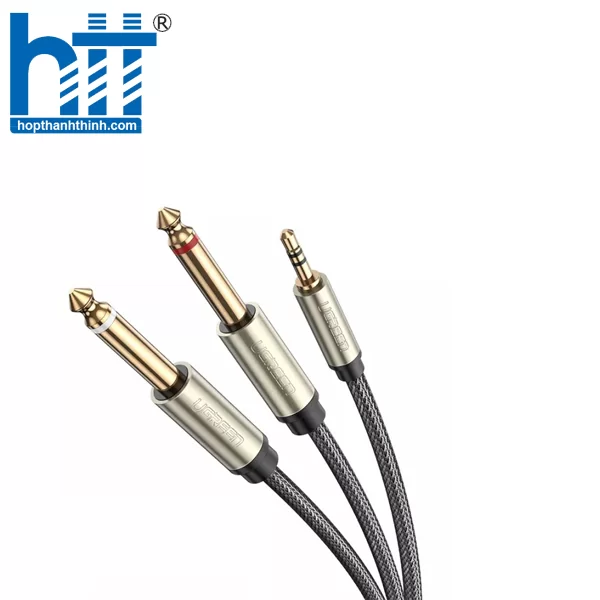 Ugreen 10613 1M màu xám cáp 3.5mm TRS ra 2 cổng 6.35mm TS AV126 20010613