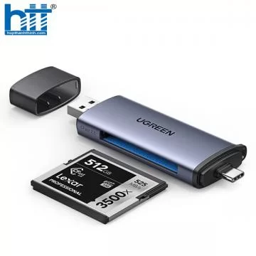Ugreen 50906 Màu Xám Đầu đọc thẻ nhớ 2in1 USB-C 3.1 + USB 3.0 sang SD TF Cfast 2.0 cm517 20050906