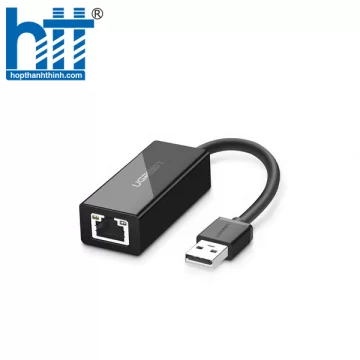 Ugreen 20254 10CM màu Đen Cáp chuyển đổi USB 2.0 sang cổng LAN RJ45 tốc độ 100Mbps vỏ nhựa CR110 20020254