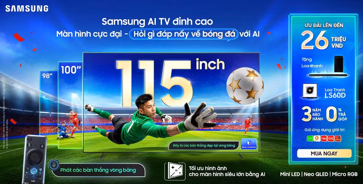 Samsung AI TV nâng tầm trải nghiệm xem bóng đá tại ASEAN HYUNDAI CUP 2026