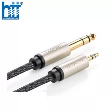 Ugreen 10628 2M màu xám đen cáp 3.5mm TRS ra 6.35mm TS Stereo Pro Audio mạ vàng 24K AV127 20010628