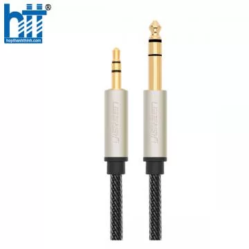 Ugreen 10630 5M màu xám đen cáp 3.5mm TRS ra 6.35mm TS Stereo Pro Audio mạ vàng 24K AV127 20010630