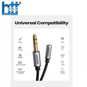 Ugreen 20498 0.3M Màu Đen Cáp chuyển 3.5mm âm sang 6.35mm dương Stereo Audio AV184 20020498