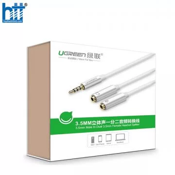 Ugreen 30618 20CM màu Trắng Dây chuyển âm thanh 3.5mm dương sang Jack Mic + Loa âm AV141 20030618