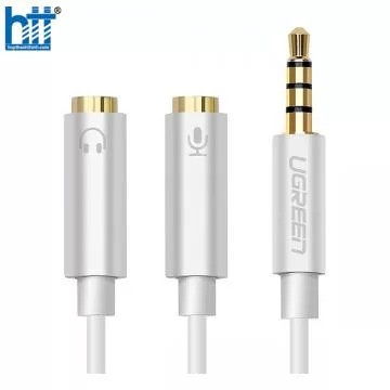 Ugreen 30618 20CM màu Trắng Dây chuyển âm thanh 3.5mm dương sang Jack Mic + Loa âm AV141 20030618