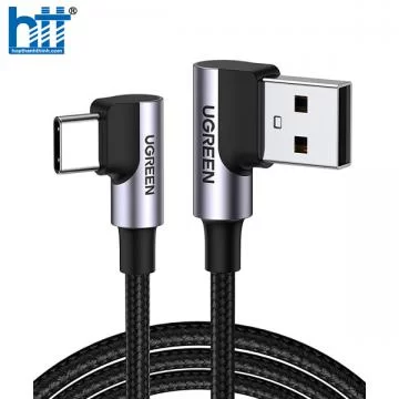 Cáp sạc nhanh 18W, dữ liệu USB-A to USB Type-C chuẩn 2.0 bẻ góc 90 độ đầu dài 2M Ugreen 20857
