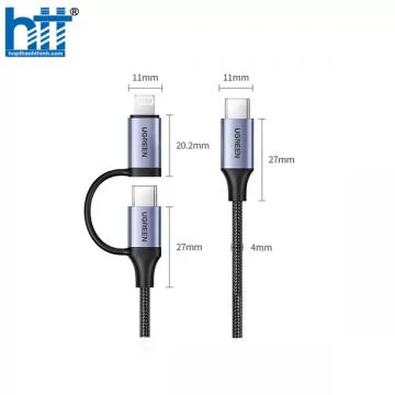 Cáp sạc, dữ liệu 2 in 1 USB A sang USB Micro + Type-C dài 1M Ugreen 30875