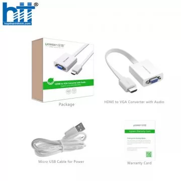 Cáp chuyển HDMI to VGA + Audio 3.5mm & Micro-USB Ugreen 40247 (màu trắng)