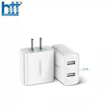 Ugreen 20328 Màu Trắng Bộ sạc nhanh 2 cổng USB 5V/2.4A + 1A CD104 20020328