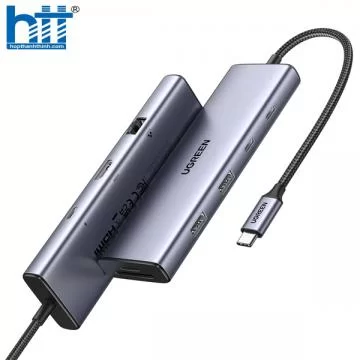 Bộ chuyển Type-C to HDMI + Lan + USB 3.0 + SD/TF + PD Type-C 100W + Type C data Ugreen 15375