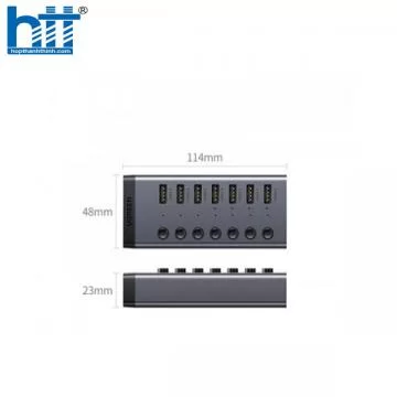 Bộ HUB chia 7 cổng USB 3.0 5Gbps vỏ nhôm, công tắc Ugreen 90305 (kèm nguồn 12V2A) cao cấp