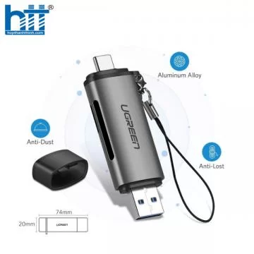 Đầu đọc thẻ nhớ SD/TF chuẩn USB Type C và USB 3.0 Ugreen 50706 chính hãng